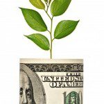 a graphic of a plant growing from a roll of money