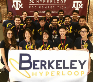 group of students posing with a Berkeley Hyperloop sign