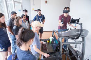 student testing a VR treadmill