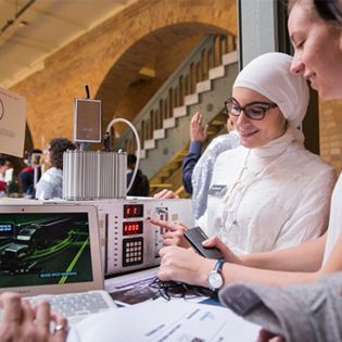 Student looking at a device