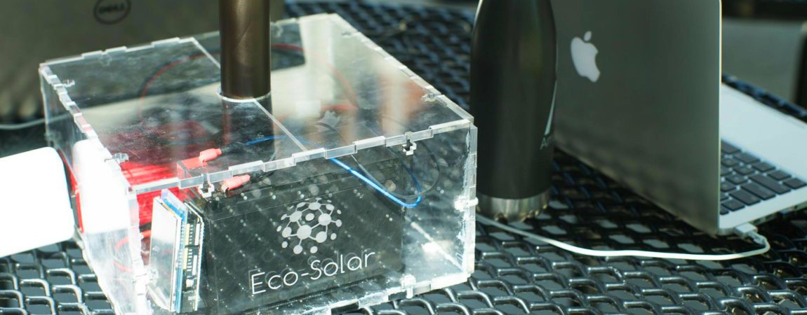 A transparent plastic box with the word Eco-Solar on it