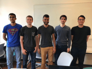 The SFMTA capstone team from left to right: Hamza Syed, Alec L’Amoreaux, Kris Datta, Thibault Jauffrineau, Andrew Chuing