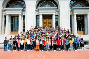 Berkeley MEng Class of 2019 standing in front of a building