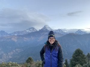 Rachelle on a sunrise trek at Poon Hill, Nepal.
