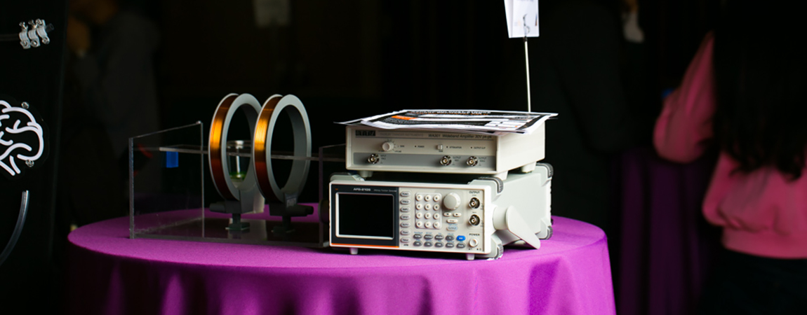 Project display on a purple table