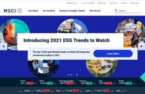 A screenshot of MSCI's website reading: "Introdcuing 2021 ESG Trends to Watch"