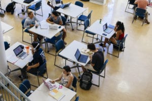 Students studying individually at tables
