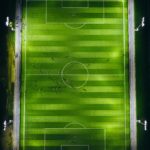A bird's-eye view of a soccer field.
