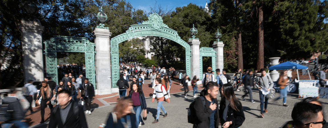 Students walking near Sather Gate